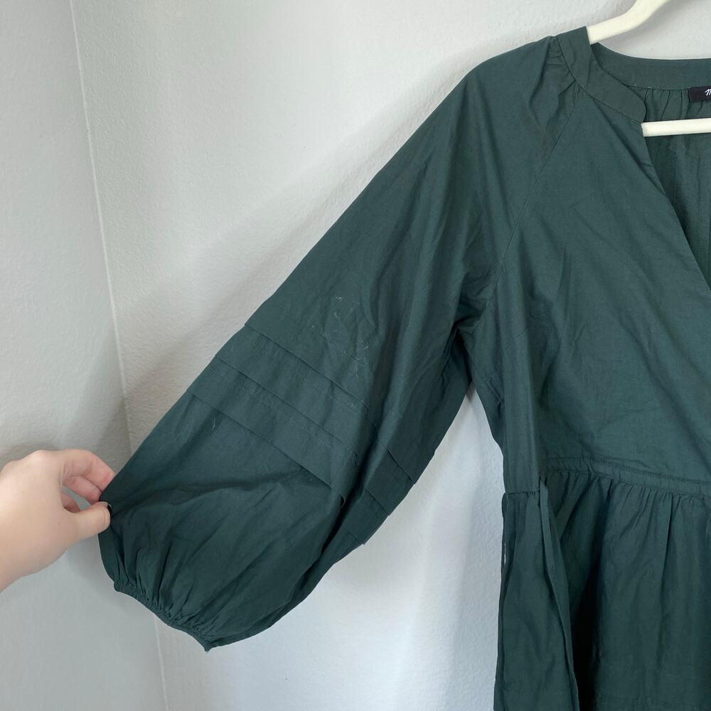 MADEWELL Petite Crinkle Poplin Wrap Mini Dress Dark Palm Green Size Small P PS - Picture 8 of 11